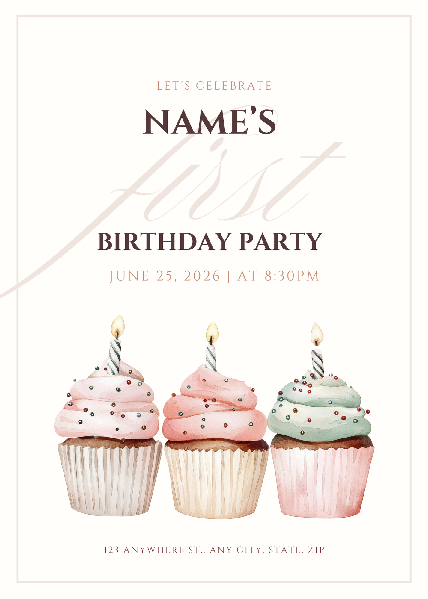 Three Cupcakes Birthday Invitation