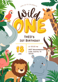 Wild One Animals Tropics Birthday Invitation