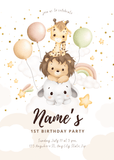 Safari Rainbow Birthday Invitation
