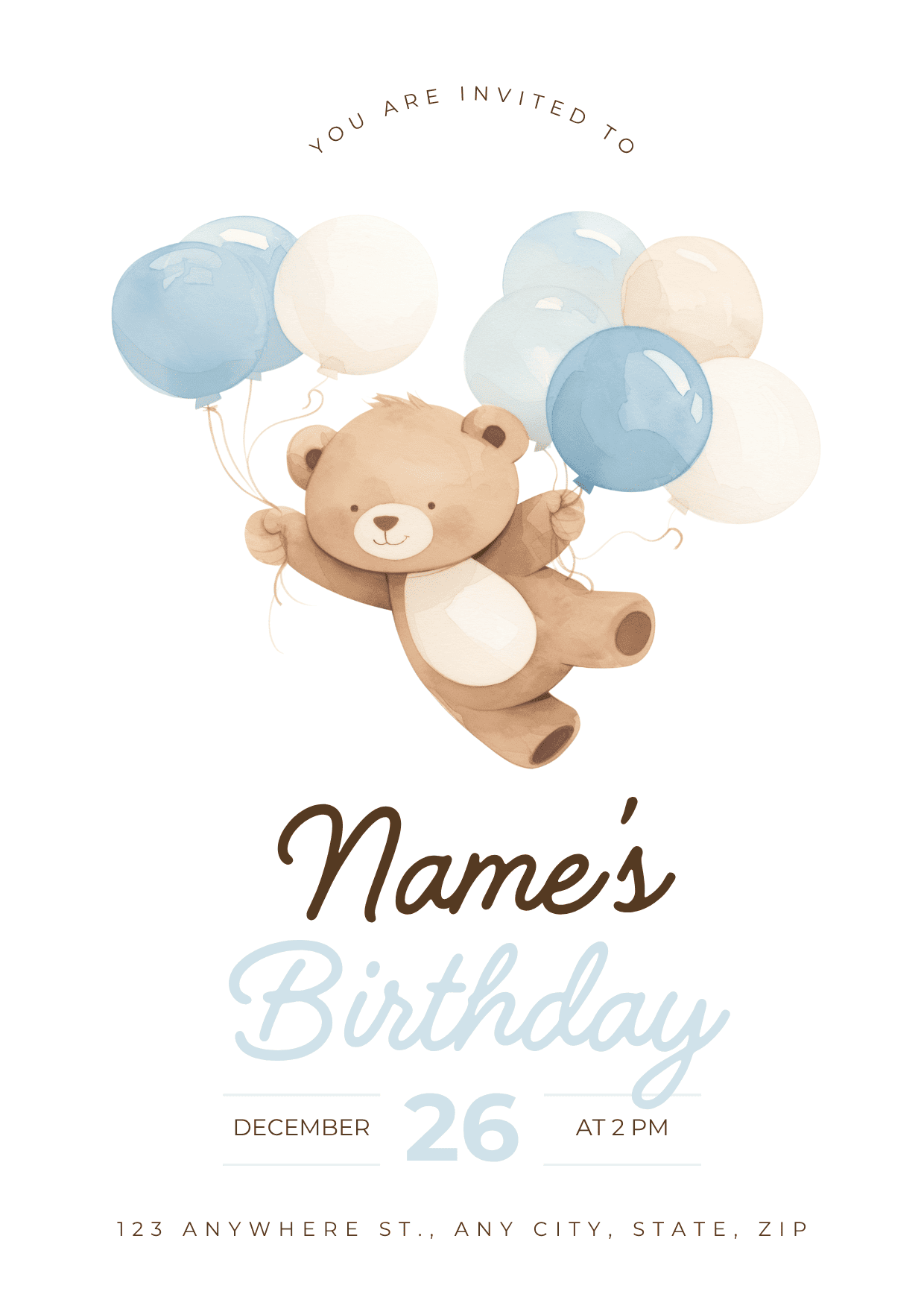 Teddy & Balloons - Blue