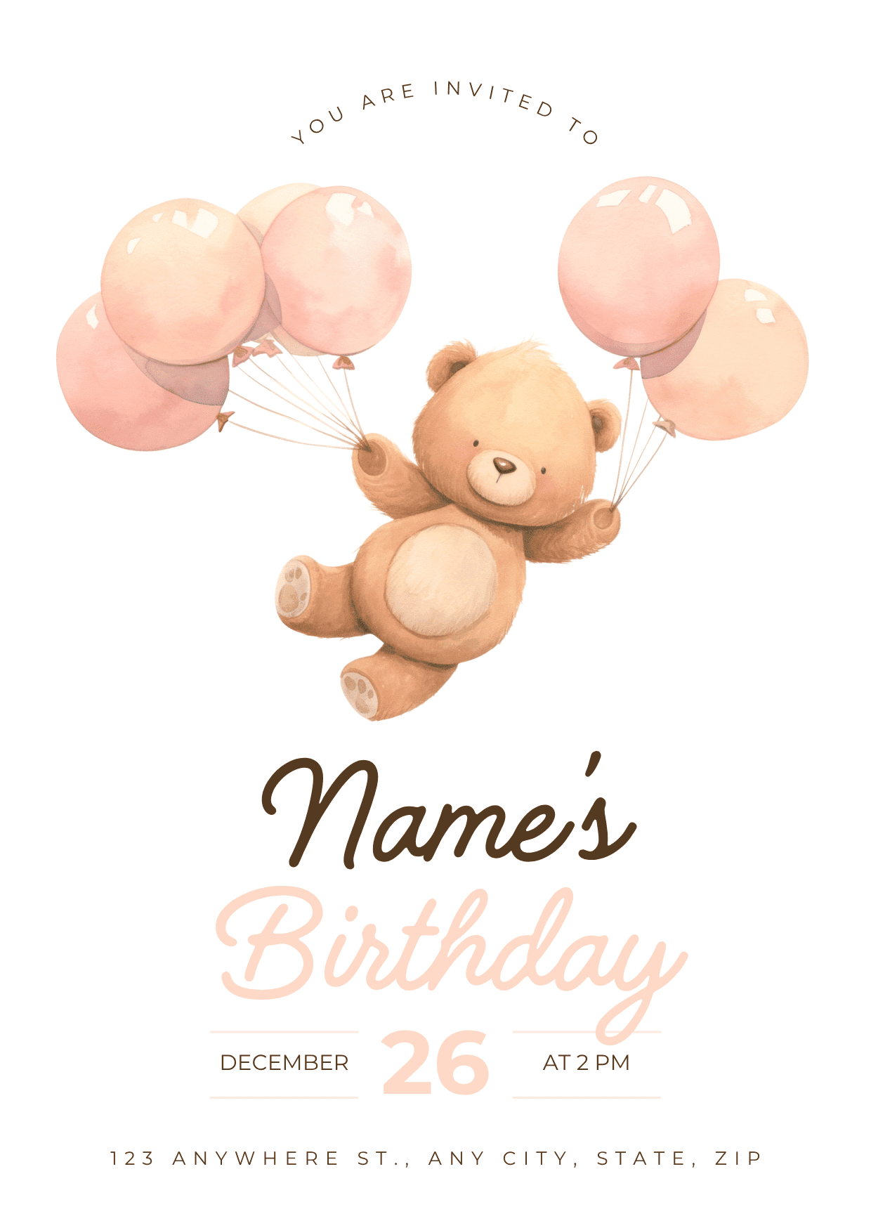 Teddy & Balloons - Pink