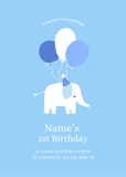 Trunks and Balloons Blue Birthday Invitation