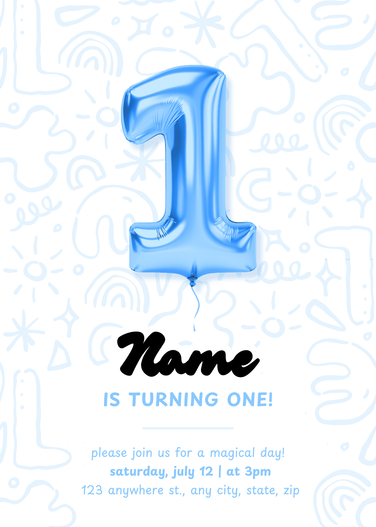 Balloons number Birthday Invitation - Blue