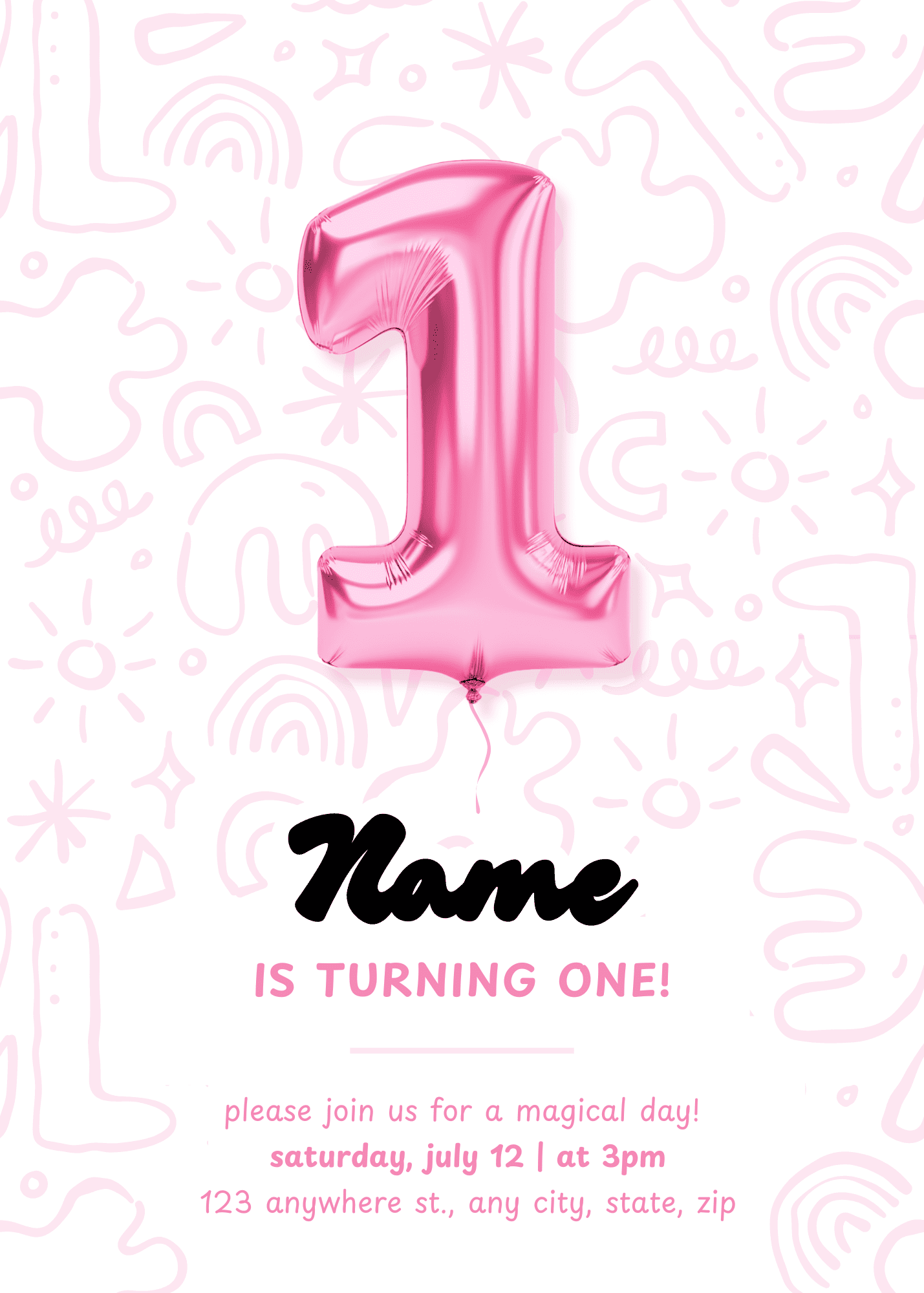 Balloons number Birthday Invitation - Pink