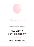 One Balloon Birthday Invitation - Pink