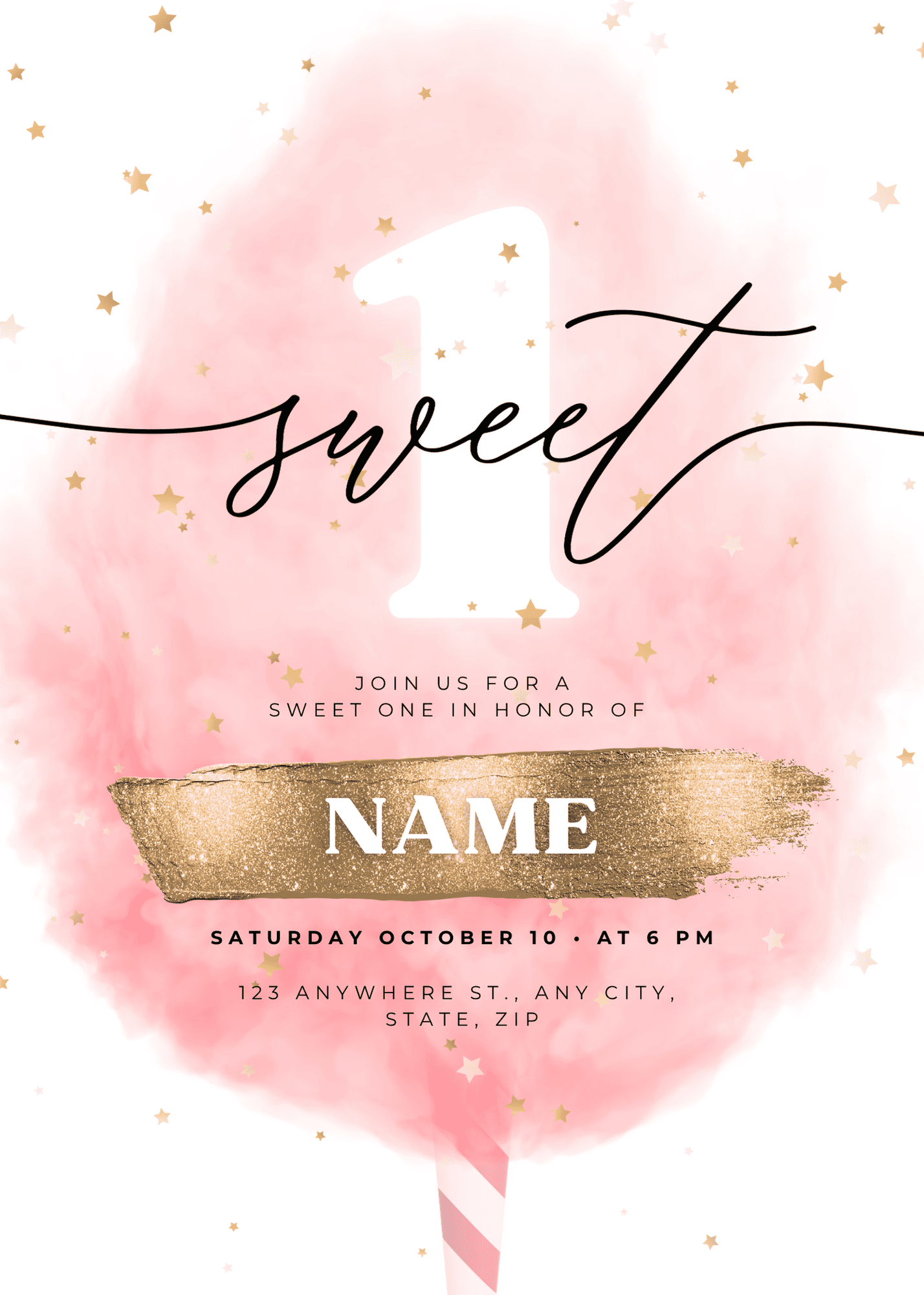 Cotton Candy Birthday Invitation - Pink