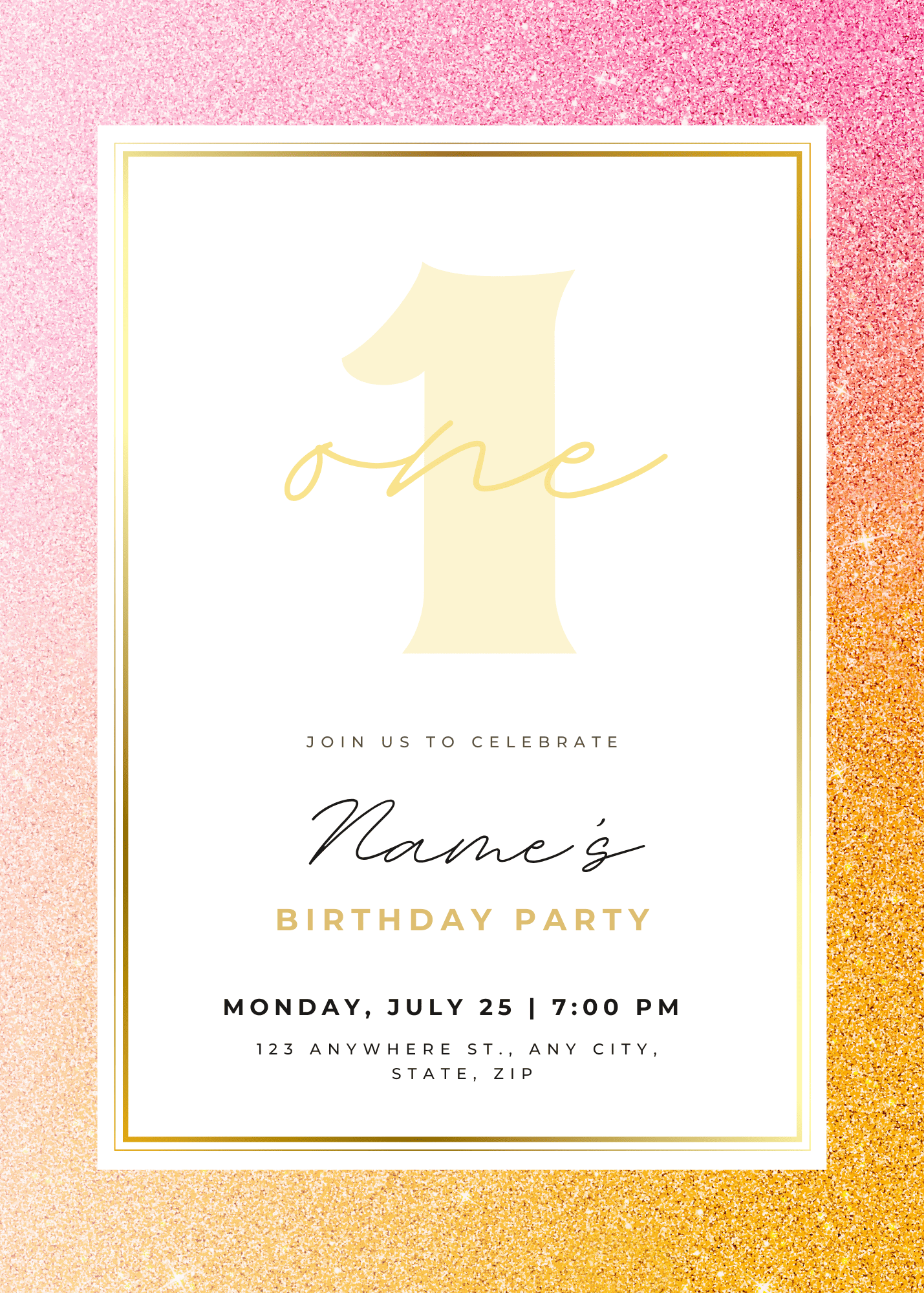 Glitter Birthday Invitation - Pink