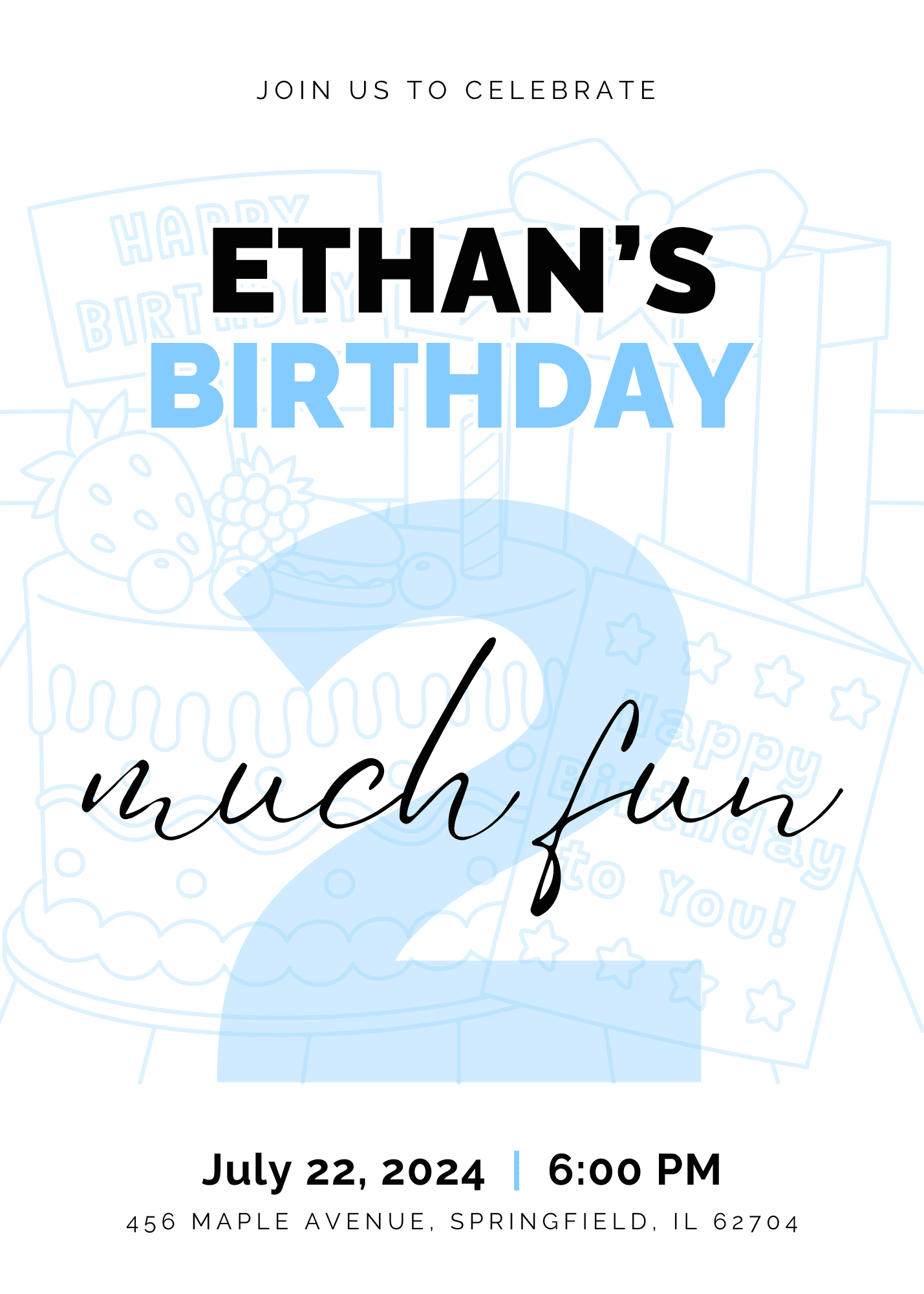 Two Much Fun Blue Birthday Invitation