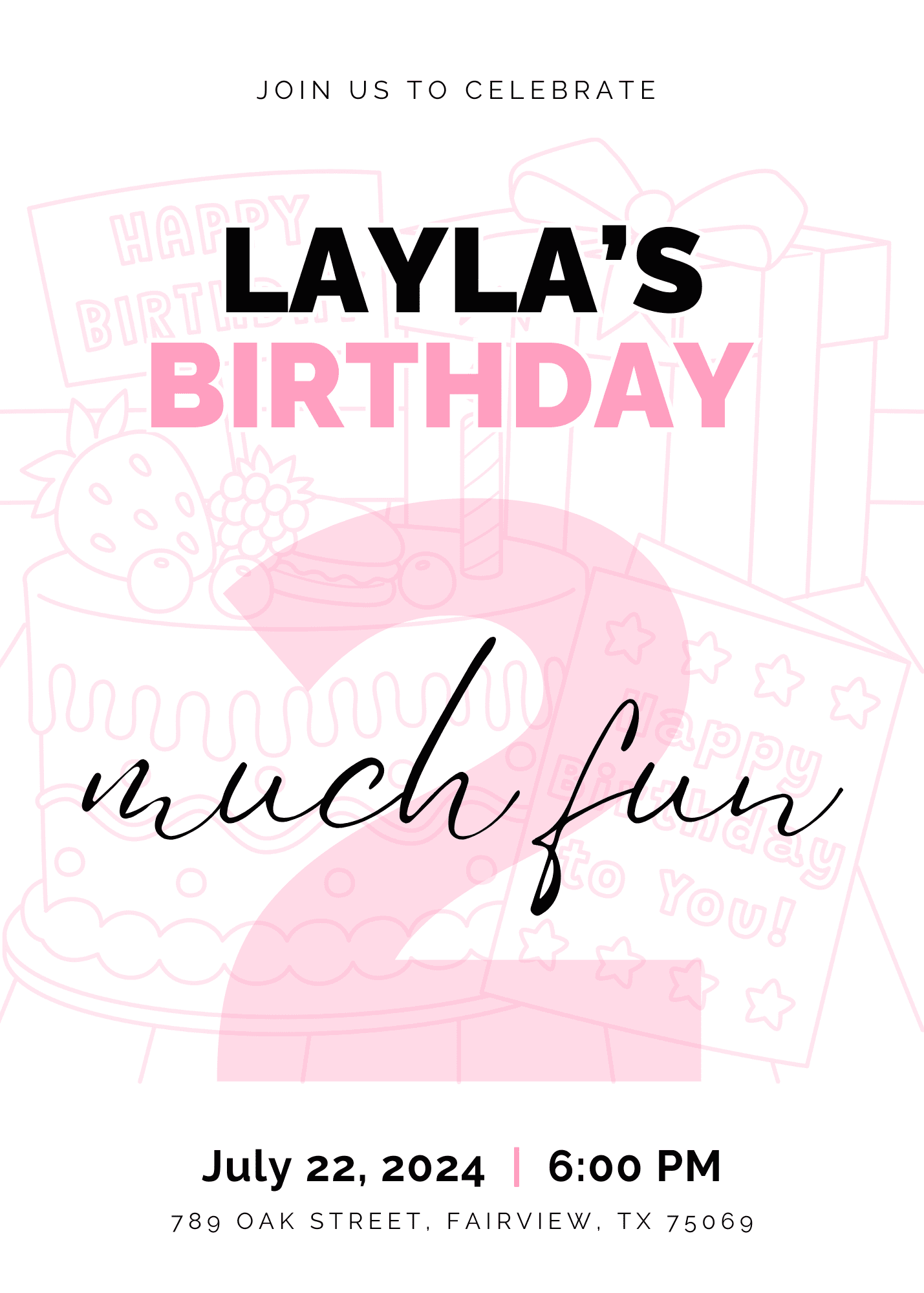 Two Much Fun Pink Birthday Invitation