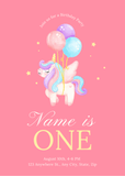 Unicorn Balloons Pink Birthday Invitation