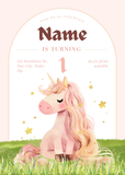 Unicorn Grass Birthday Invitation