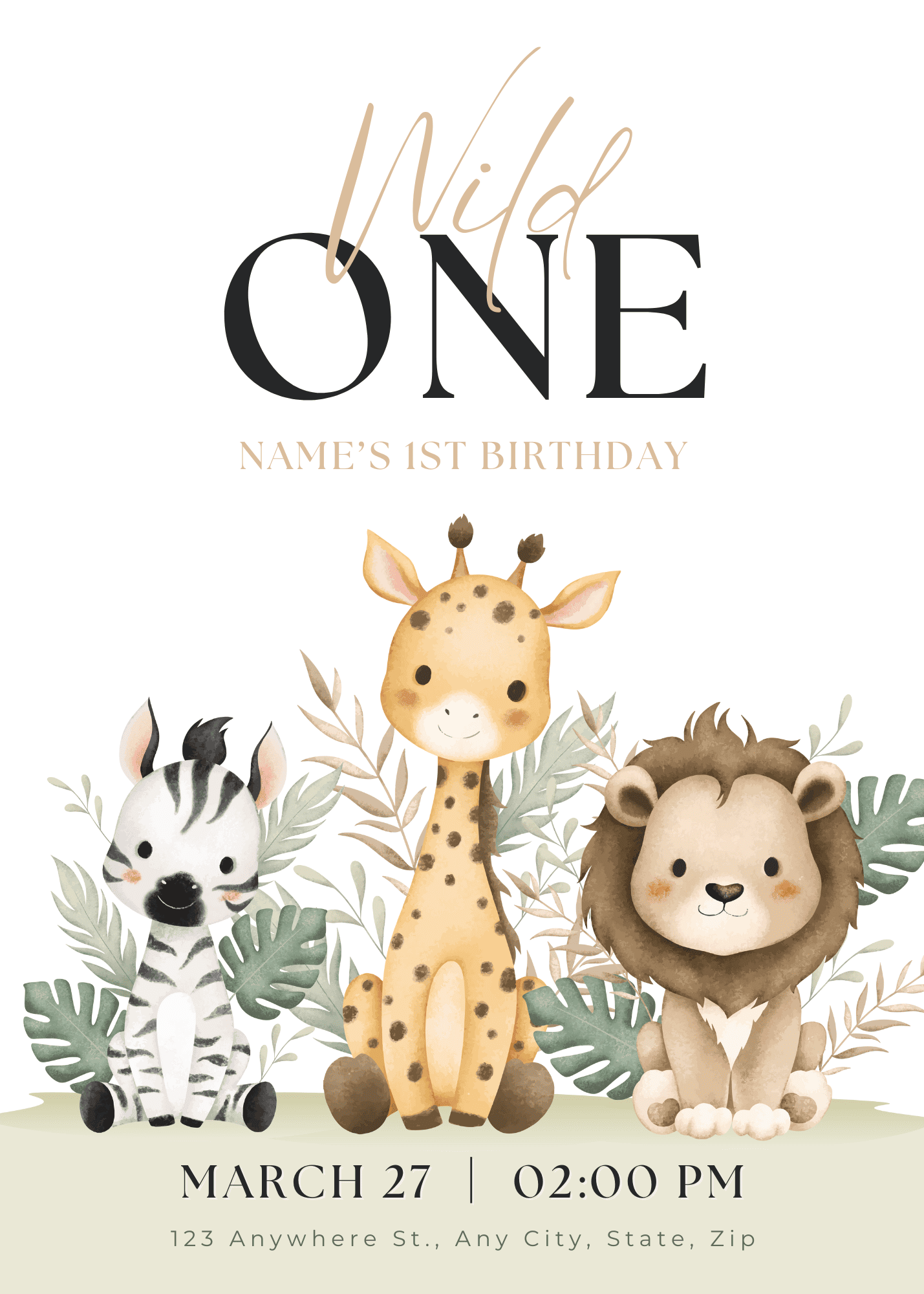 Wild One Birthday Invitation - Baby Animals