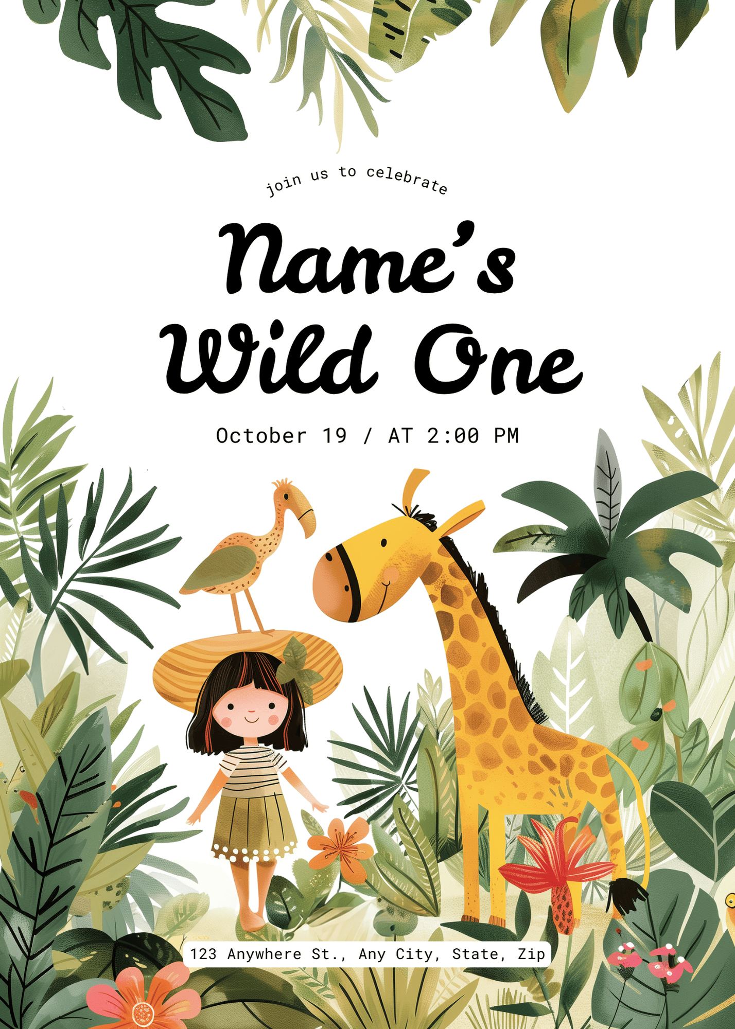 Wild One Birthday Invitation - Girl Tropics