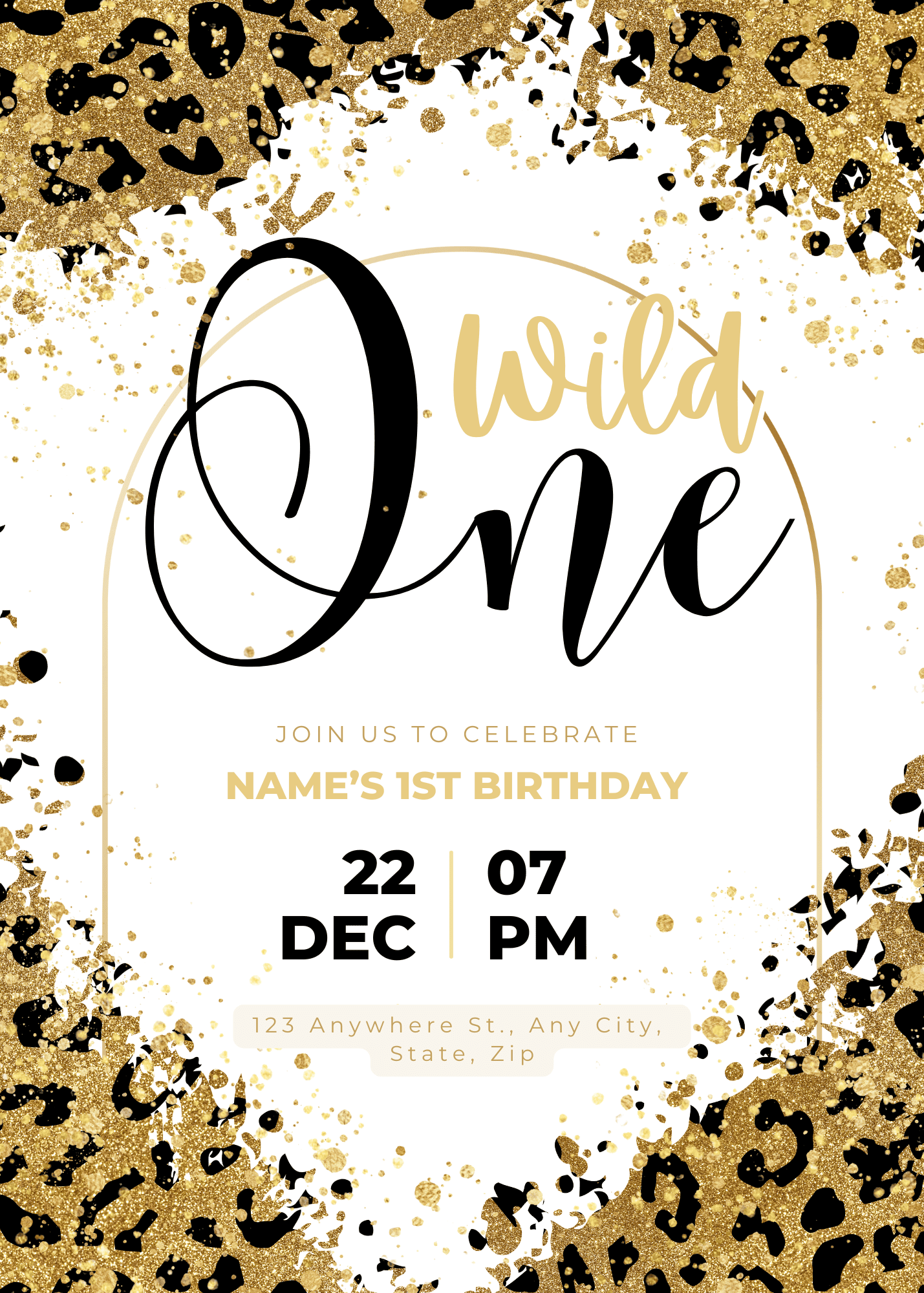Wild One Birthday Invitation - Gold Leo