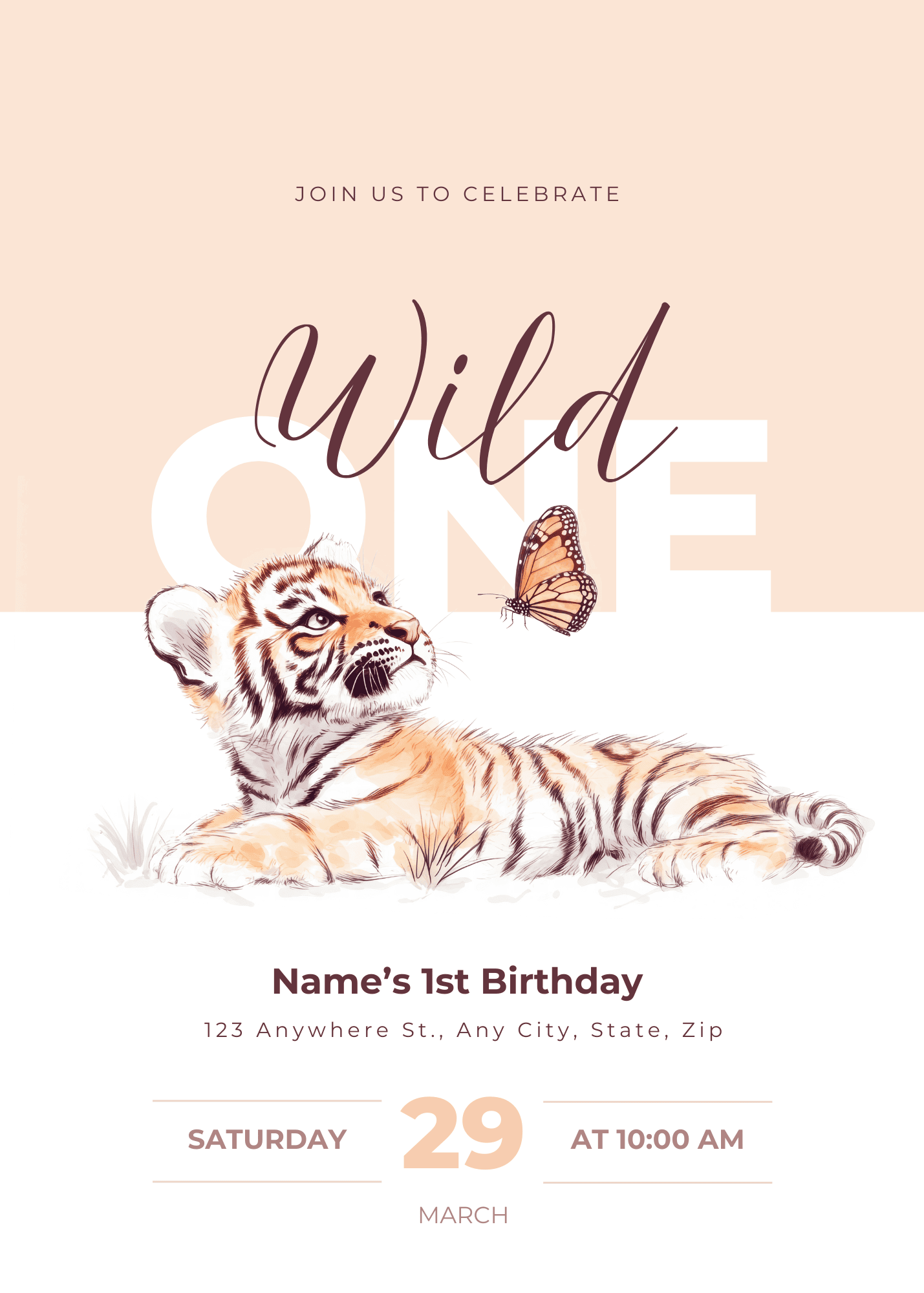 Wild One Birthday Invitation - Leo & Butterfly