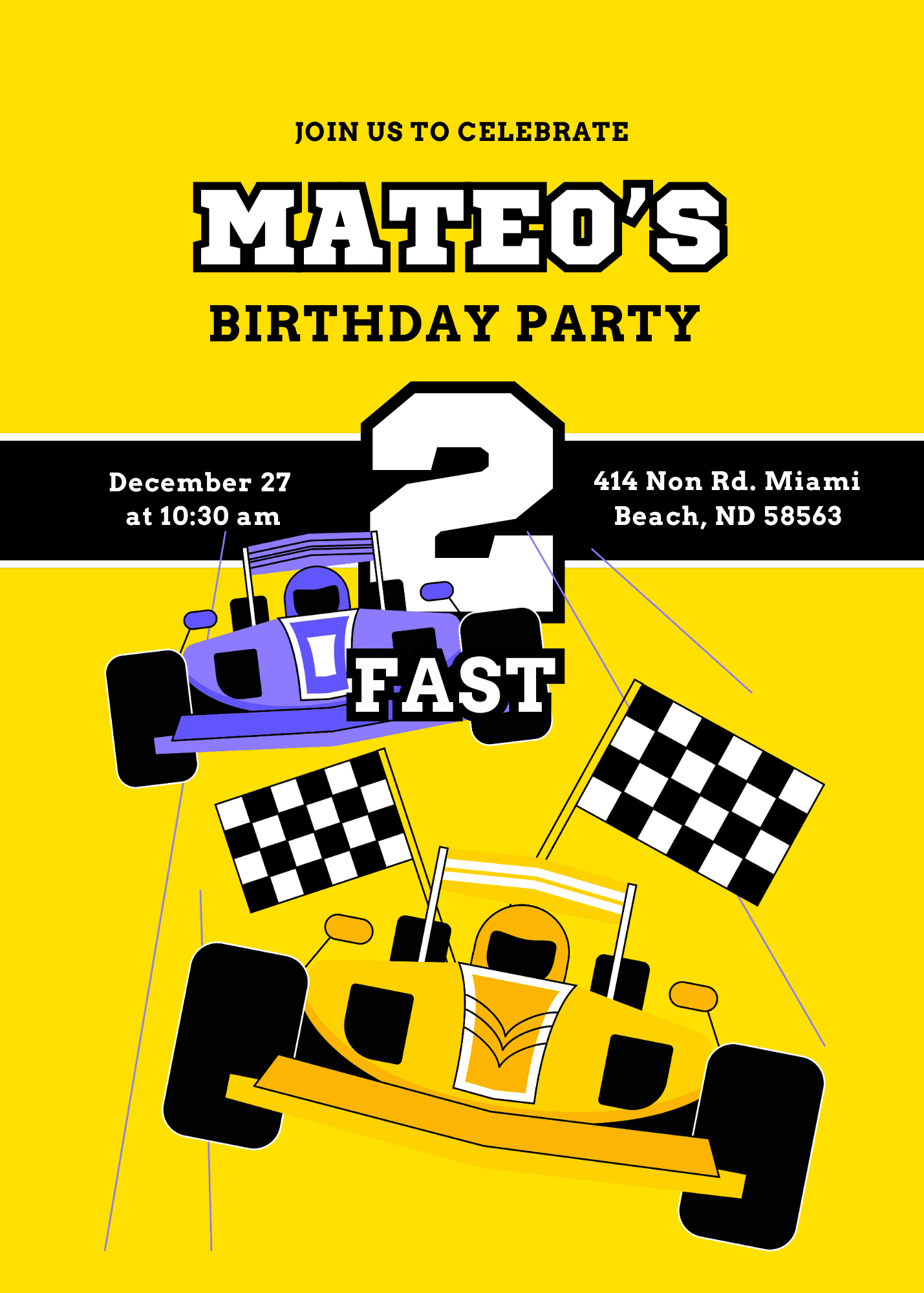 Two Fast Speed Racer Birthday Invitation
