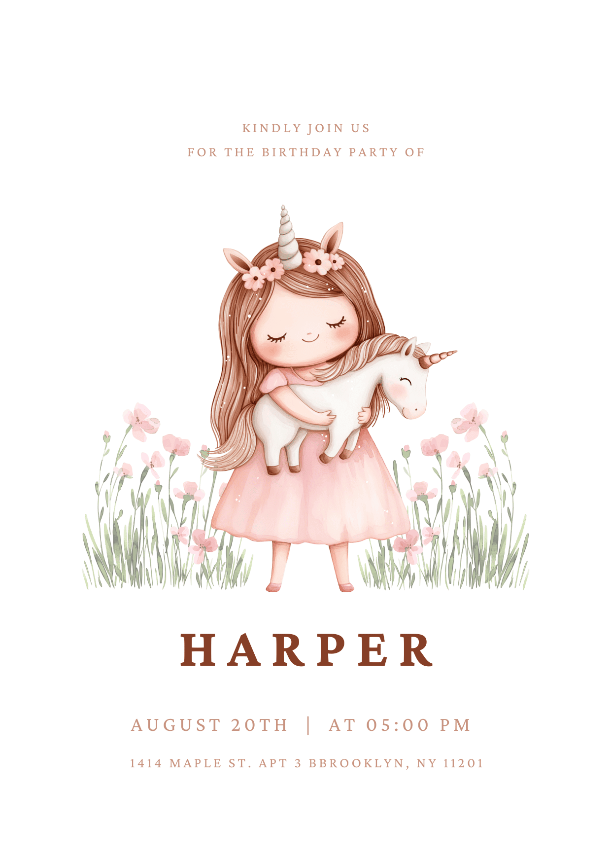 Girl with Unicorn Birthday Invitation