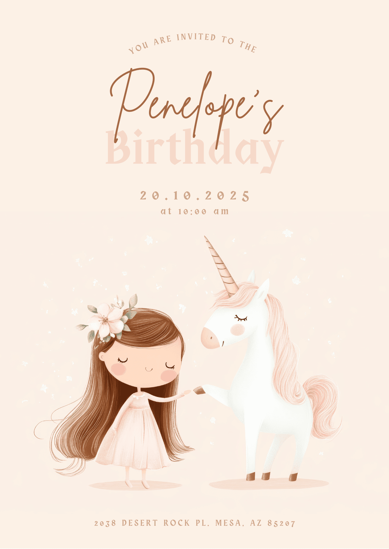 Unicorn and Girl Birthday Invitation