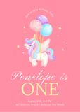 Unicorn Balloons Pink Birthday Invitation