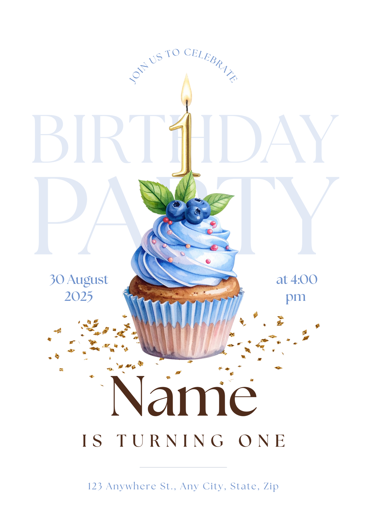 Cupcake Candle Number Blue Birthday Invitation