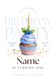 Cupcake Candle Number Blue Birthday Invitation