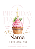 Cupcake Candle Number Pink Birthday Invitation