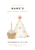 Cupcake and Party Hat Birthday Invitation