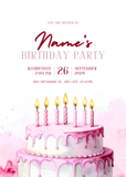 Cake with Candles Pink Birthday Invitation