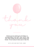 Balloons One Balloon Pink Birthday Thank You Card